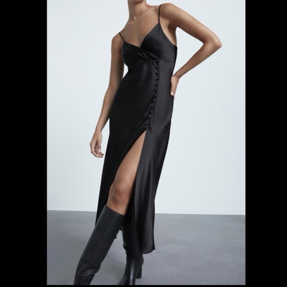 ZARA - Black Satin JOIN LIFE Midi Dress